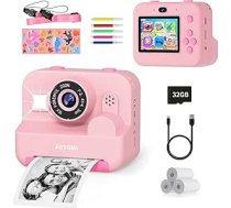 Momentuzņēmuma bērnu kamera, 2,4 collu 1080P kamera bērniem Selfie ar drukāšanas papīru un 32 GB karti, rotaļlieta Ziemassvētku zēniem un meitenēm 3 4 5 6 6 7 8 gadiem (rozā)