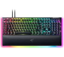 Razer BlackWidow V4 Pro (Yellow Switches) Mehāniskā spēļu tastatūra (mehāniskie slēdži, klusa, ritināšanas ritenītis, 8 īpaši makro taustiņi, mākslīgās ādas plaukstas balsts, RGB Chroma) FR tastatūra, FR izkārtojums