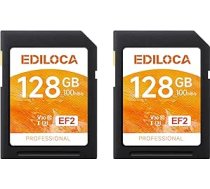 EF2 UHS-I atmiņas karte 128GB 2-Pack Lasīšana 100MB/s, ierakstīšana 90MB/s, C10, U1, V10, Full HD un 4K video, SD karte profesionāliem fotogrāfiem