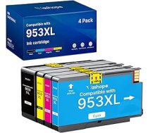 953XL kasetnes HP 953 953XL Multipack, kas saderīgas ar HP OfficeJet Pro 7720 7720 7740 8715 8210 8725 8710 8715 7730 (melni zili dzelteni dzeltenā un purpursarkanā krāsā, 4 iepakojumi)