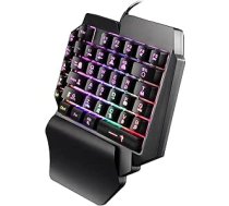 Spēļu tastatūra - vienroku spēļu tastatūra - Mini 39 taustiņi, krāsains RGB apgaismojums, USB vadu tastatūras ar plaukstas balstu - galda datoram, portatīvajam datoram, tālrunim, planšetdatoram - melna