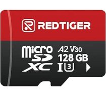 REDTIGER ātrgaitas 128 GB Micro SD karte ar adapteri, microSDXC UHS-I Class 10, U3, V30 A1, atbalsta Dash Cam un 4K video ierakstīšanu