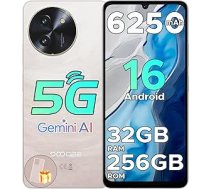 DOOGEE Note 59 Pro 5G Android 16 viedtālrunis, bez līguma, 32 GB RAM + 256 GB ROM/TF 2 TB, 6250 mAh akumulators, 120 Hz displejs + 6,75" HD, 16 MP AI kamera, 4K video/NFC/Dual SIM/Face ID/Widevine L1