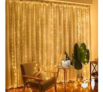 Bigzom Pasaku Lights Aizkars, Gaismas aizkars iekštelpu āra 2 x 2 m Pasaku Lights USB 200 LED IP65 Ūdensizturīgs Pasaku Lights Aizkars ar 10 āķiem Valentīna dienai, Ramadānam, Kāzām, Ziemassvētkiem (Silti balta)