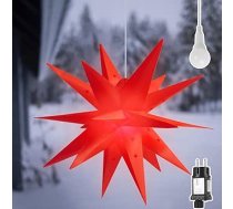 SALCAR 60 cm 3D gaismas zvaigzne, āra Ziemassvētku LED Ziemassvētku zvaigzne, izgaismots logs, Adventa zvaigzne, iekštelpu Ziemassvētku rotājums, piekaramais, sarkans