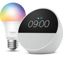 Echo Spot | Weiß + Tapo L530EA (E27) Lampe, kompatibel mit Amazon Alexa - Smart Home-Einsteigerpaket