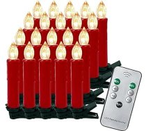 20 LED Ziemassvētku sveces, silti baltas Ziemassvētku eglīšu sveces, bezvadu sveces ar tālvadības pulti IP44 Ziemassvētku eglīšu rotāšanai, kāzu svinībām - sarkans