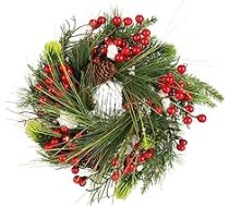 COM-FOUR® Adventes vainags ar priežu čiekuriem, ogām un lapām - Dekoratīvs vainags - Ziemassvētku rotājums - galda vainags - Ziemassvētku vainags