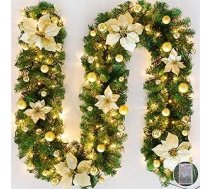 Ziemassvētku vainags ar LED gaismām, 9ft mākslīgā rotangpalmas Ziemassvētku vainags, priekšdurvis, piekaramais vainags kamīniem, kāpnēm, mājai, dekorēts, Ziemassvētku rotājums, zelta krāsā