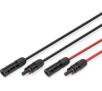 DIGITUS saules kabeļu pagarināšanas komplekts - 2 kabeļi - 3m - 6mm² vadu šķērsgriezums - MC4 kontaktdakša - IP65/68 - izturīgs pret UV starojumu un laikapstākļiem - XLPO apvalks - paredzēts saules fotoelementu sistēmām - 1x sarkans, 1x mel