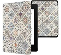 kwmobile Flip Case saderīgs ar Amazon Kindle Paperwhite 11th Generation 2021 - E-grāmatu lasītāja futrālis - Koka Marokas flīzes, daudzkrāsains, brūns