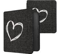 kwmobile Korpuss saderīgs ar Kobo Libra 2 Cover - eReader aizsargvāciņš no auduma - Case Heart Brush Grey