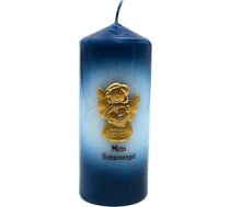 Eņģeļa sargeņģeļa svece, stabiņa svece, galda svece, dekoratīvā svece, dekoratīvā svece, kristību svece, formas svece ar zelta eņģeļa sargeņģeļa un uzrakstu My Guardian Angel zilā krāsā, augstums x