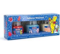Haribo aromātisko sveču dāvanu komplekts | Winterland | 3 x aromātiskās sveces Winter | Dāvanas sievietēm | Sveču komplekts mājai | 3 x 85 g aromātiskās sveces stiklā