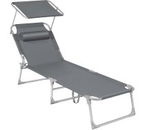 SONGMICS sauļošanās krēsls, atpūtas krēsls, dārza atpūtas krēsls, ar galvas balstu un jumta logu, regulējams atzveltnes atzveltnis, viegls, salokāms, 53 x 193 x 29,5 cm, līdz 150 kg, dārzs, balkons, tumši pelēks GCB19UV1