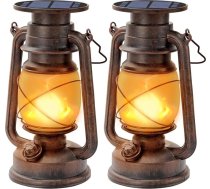 Vintage saules laternas āra gaismām, 2 saules laternu komplekts, piekarināmas retro LED saules gaismas, āra ūdensizturīga vētras gaisma, LED āra laternas ar liesmas efektu, saules gaisma dārzam, kempingam