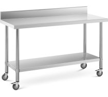 Ēdināšanas metāla galds uz riteņiem ar plauktu un apmali TĒRAUDS 60 x 150 cm