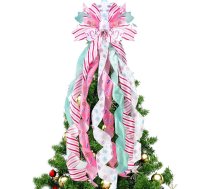 Pastelis Ziemassvētku eglīte Topper vainags Bow Liela Ziemassvētku Bow Tree Topper rozā zils balts konfektes Dāvanu Bow Ziemassvētku ornaments Ģimenes kāzas