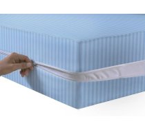 Satīna svītru matrača aizsarglīdzeklis Double Sided Zipper Full Cover Anti Bed Bug matrača aizsarglīdzeklis 30 cm dziļš matrača pārvalks ar rāvējslēdzēju Blue Double