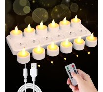 12 uzlādējamas LED sveces ar tālvadības pulti, imitēta īsta liesma, tālvadības pults un 12 matēti kausi, piemērotas Ziemassvētku dekorēšanai, atmosfēras dekorēšanai (12 tējas gaismas)