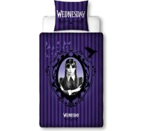 Character World Wednesday Addams Glamour gultas veļa 135 x 200 cm spilvendrāna 80 x 80 cm + sega 135 x 200 cm mikrošķiedra ērts un mīksts dāvanu ideja ventilators priekšmets sērija bērniem pusaudžiem