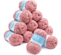ilauke dubultā tamborēšanas dzija adīšanai, 12 x 50 g mīksto, masīvo dziju komplekts, 100% akrila dzija tamborēšanai, 1200 metru profesionālas adāmadatas segām, bērnu apģērbiem, cepurēm, cimdiem (Deep Pink)