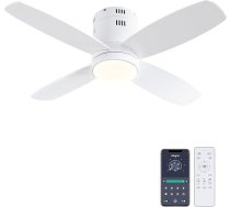 Ohniyou Griestu ventilators ar apgaismojumu un tālvadības pulti, 96,5 cm (38 collu) griestu ventilators ar apgaismojumu un lietotnes vadību, kluss, aptumšojams, guļamistabai, terasei, iekštelpām/ārpus telpām, balts