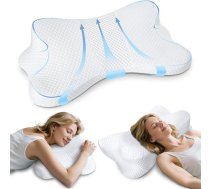 SAHEYER kakla spilvens gultas ortopēdiskais spilvens sānu gulētājiem, atmiņas putu kakla atbalsta spilvens, 2-in-1 ergonomisks spilvens, kakla sāpes, ar mazgājamu spilvendrānu, 66 x 35 x 15/10 cm, balts