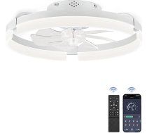 ZMISHIBO 50cm moderns griestu ventilators ar LED apgaismojumu, zems profils, kluss, reversīva gaisa plūsma, 6 ātrumi, 3 gaismas krāsas, guļamistaba/dzīvojamā istaba, balts