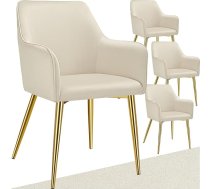 tectake® Set of 4 Chairs, Dining Room Chairs, Ergonomic Velvet Chairs, Furniture for Living Room, Armrest Chairs for Dining Table, Kitchen Chair, Scandinavian Dining Chairs, Modern Shell Chair, Beige