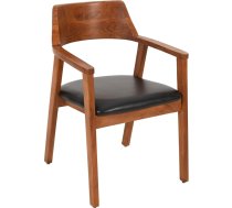 SAM Angel Dining Chair Acacia Wood Walnut Black Genuine Leather Wooden Chair with Armrests Ergonomic Solid Wood Chair with Leather Cover Chair for Kitchen, Dining Room & Living Room