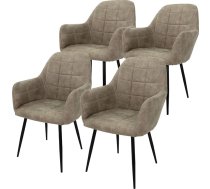 ECD Germany Set of 4 Dining Room Chairs with Back and Armrests, Olive, Kitchen Chairs with Faux Leather Cover and Metal Legs, Ergonomic Upholstered Chairs for Dining Table, Living Room Chairs, Dining