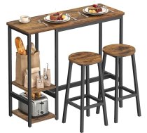 VASAGLE Bāra galds ar 2 bāra krēsliem Ēdamgalds Ēdamgalds ar plauktu dzīvojamai istabai Virtuve Metāla rāmis Viegla montāža Vintage Brown/Black LBT220KD01