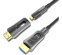 HDMI optiskais kabelis 10 m, 4k HDMI kabelis 2.0 Atbalsta 4K @ 60Hz HDR, YUV4:4:4 8bit, 3D, ARC, HEC, CEC, HDCP 2.2 ar dubulto Micro HDMI un standarta HDMI savienotāju.