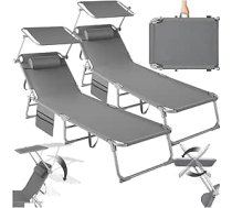 tectake® 2 saliekamie un pārnēsājamie saules krēsli, pludmales krēsls, dārza krēsls ar jumtu, atzveltnes krēsls ar regulējamu atzveltni, spilvens - balkonam, terasei (pelēks)