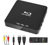 Full HD 1080p Blu-ray disku atskaņotājs ar Dolby Audio, atskaņo visus DVD diskus un B reģiona Blu-ray filmas, atbalsta USB zibatmiņas līdz 128 GB + HDMI/AV izeja + iebūvēts PAL/NTSC pārveidotājs ar kabeļiem