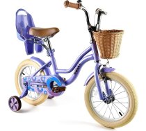 RULLY meiteņu velosipēds, līdzsvara velosipēds ar atbalsta riteņiem, grozu un lellīšu sēdeklīti, regulējams sēdeklis, velosipēds 2–7 gadus veciem bērniem, rozā/violets/zils