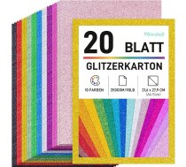 VGOODALL Glitter papīrs rokdarbiem, 20 A4 formāta lapas, 10 krāsas, 250 g/m², 250 g/m², krāsains papīrs Ziemassvētku atklātnēm, Ziemassvētku dekorēšanai, dāvanu iesaiņošanai un DIY projektiem