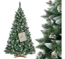 FairyTrees Mākslīgā Ziemassvētku eglīte 220 cm priedes ar eglīti koka statīvs Mākslīgā Ziemassvētku eglīte ar dabīgo balto sniegu - ražota ES
