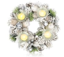com-four® Durvju un galda vainags Ziemassvētkiem, balts adventes vainags ar mirdzumiem, dekoratīvs