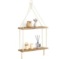 Mkono Macrame piekaramais plaukts Boho sienas dekors 2 līmeņu zemniecisks koka peldošais plaukts Rustic Wood Floating Shelves Display Photos Plants Storage Shelf for Living Room Children's Room Bathroom Bedroom