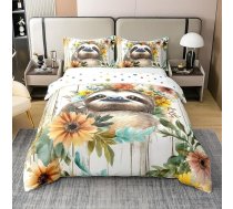 Homewish Slots Gultas veļa 135 x 200 cm kokvilnas bērniem, lēnais Slots Segas pārklājs gudrs meitenēm zēniem, pelēks, brūns, estētisks ziedu gultas komplekts, ar 1 spilvendrānu Koka dēļu dekors, mīksts