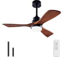 BOJUE - 42 collu melns griestu ventilators ar apgaismojumu un tālvadības pulti, 3 krāsu LED gaisma, skaists reversīvs līdzstrāvas motors, atmiņas funkcija, moderns griestu ventilators no masīvkoka