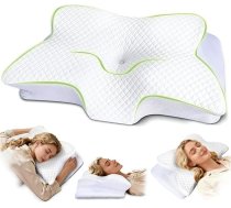 Kakla sāpju spilvens, atmiņas putu ortopēdiskais spilvens, ergonomisks sānu miega spilvens, kakla atbalsta spilvens sānu, muguras un vēdera gulētājiem, 61,7 x 37 x 13/13,6 cm, balts