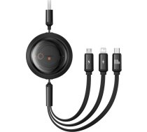 Baseus Free2Draw izvelkamais Crystal 100W 3in1 USB-A - MicroUSB/Lightning/USB-C kabelis 1.1m - melns / N/A