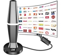 DVTB2 antena ar pastiprinātāju, iekštelpu antena DVB-T&DVB-T2 antenām, 450 km liels darbības rādiuss un 360° uztveršana, atbalsta 4K 1080P, TV bez DVB-T2 VHF UHF-3M koaksiālais kabelis