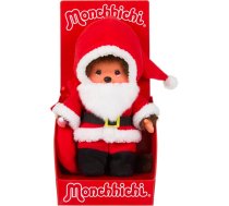 Sekiguchi 204083 Oriģināls Monchhichi zēns ar Ziemassvētku vecīša kostīmu un bārdu, aptuveni 20 cm, no brūna plīša, rotaļlieta, samtaina