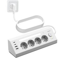 Stūra rozete Virtuve ar USB C strāvas adapteri Pārsprieguma aizsardzība USB ar slēdzi un LED nakts gaismu Vairākas rozetes Virtuve un birojs 1,8 m kabelis Balts