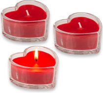 3 sveču komplekts ar rokām darinātā stikla sirds formā - elegantas sveces romantiskai atmosfērai (sarkans)