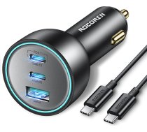 Rocoren Cigarešu aizdedzinātāja USB C 165W, PD3.1 140W auto lādētājs QC5.0 PPS 3 portu auto lādētāja adapteris, saderīgs ar MacBook Pro, Surface, iPhone 17, 15 Pro Max, Galaxy S24+, S23, iPad, Huawei